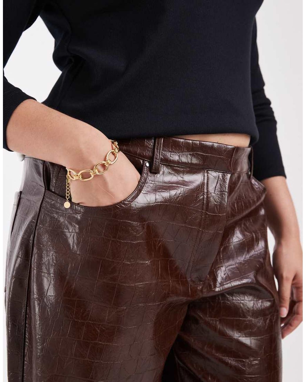 ASOS Black Curve Faux Leather Slim Straight Leg Trousers