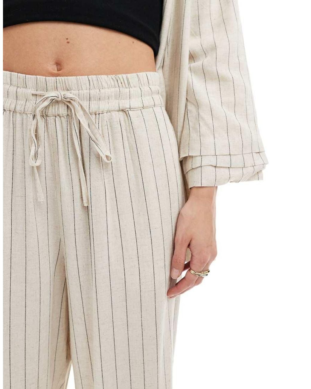 Pieces White Mix & Match Linen Touch Wide Leg Trouser