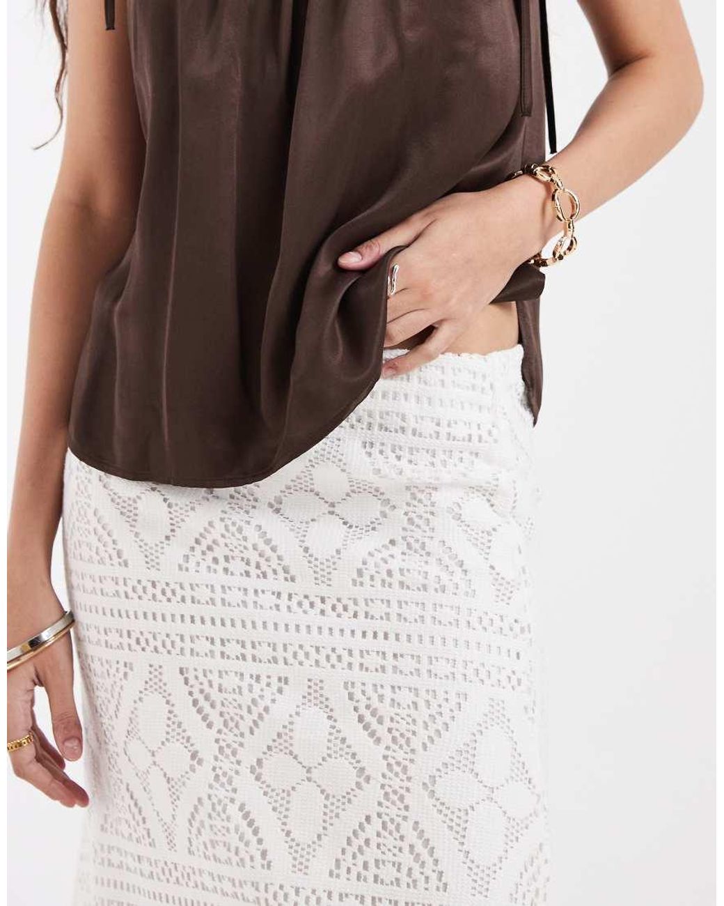 Pieces White Crochet Maxi Skirt