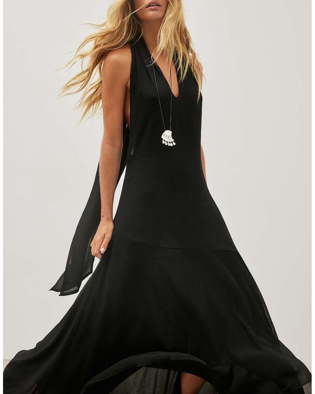 NA-KD Black Halterneck Chiffon Asymmetric Dress