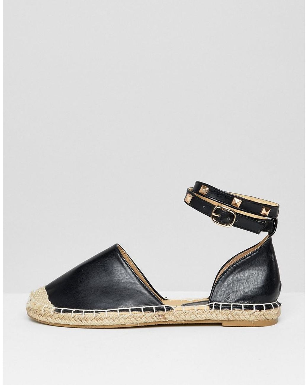Truffle Collection Strap Espadrille in Black |