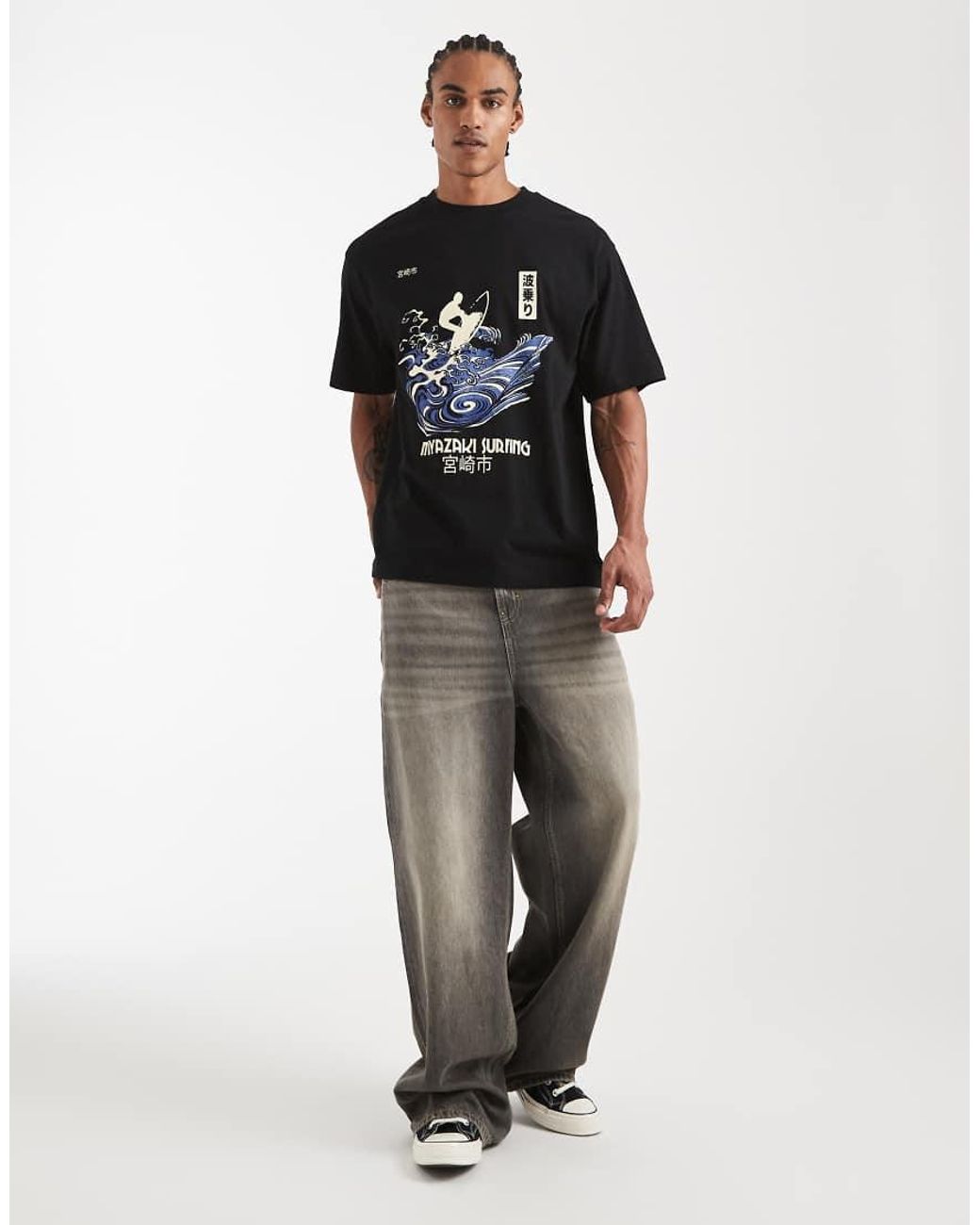 ASOS Black Relaxed T-shirt With Surf Back Print for men