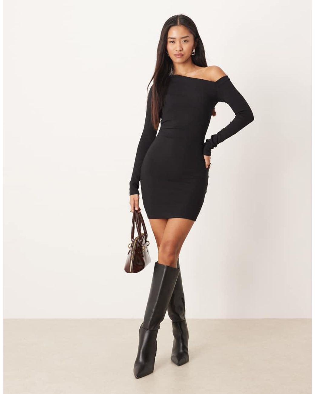 NARRATED Natural Asymmetric Long Sleeves Mini Dress
