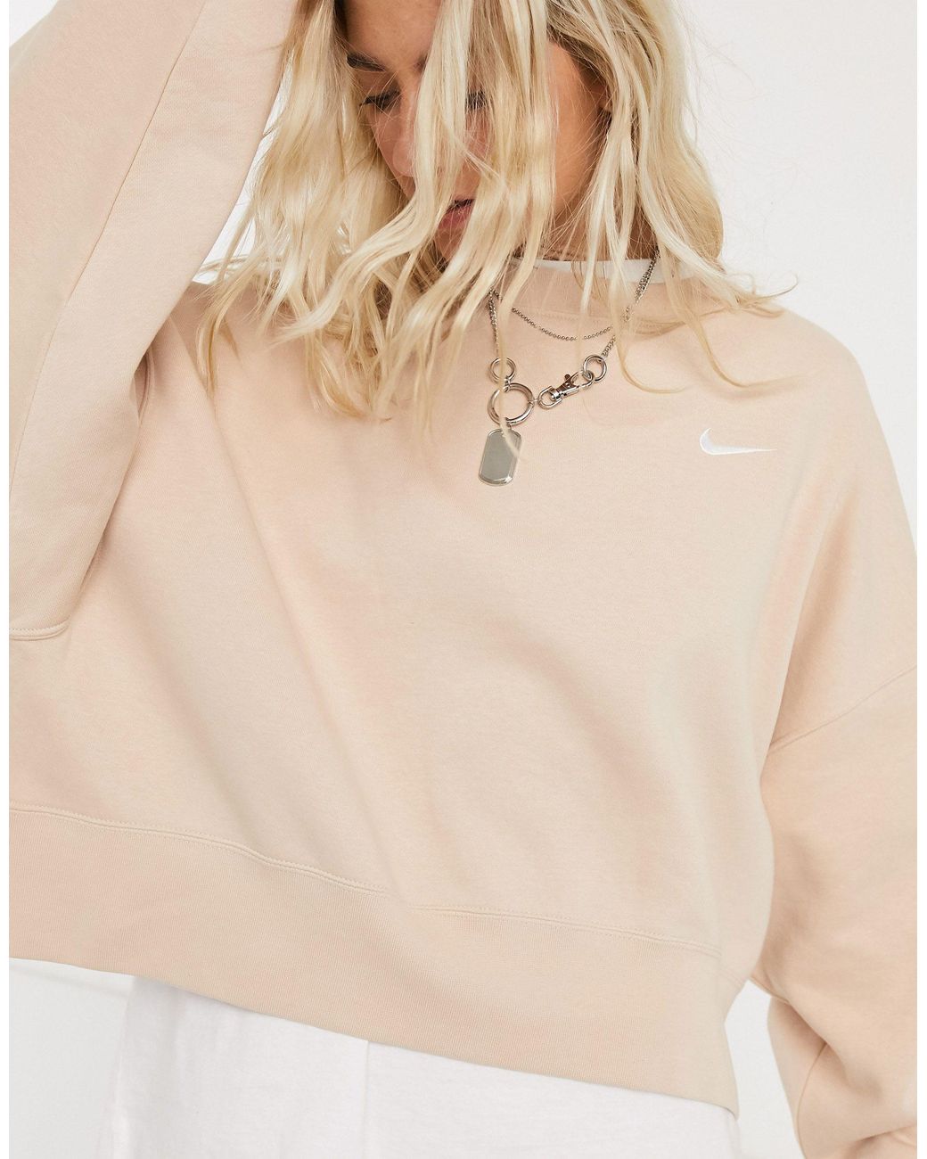 Nike Cotton Mini Swoosh Oversized Boxy Light Beige Sweatshirt in Natural |  Lyst