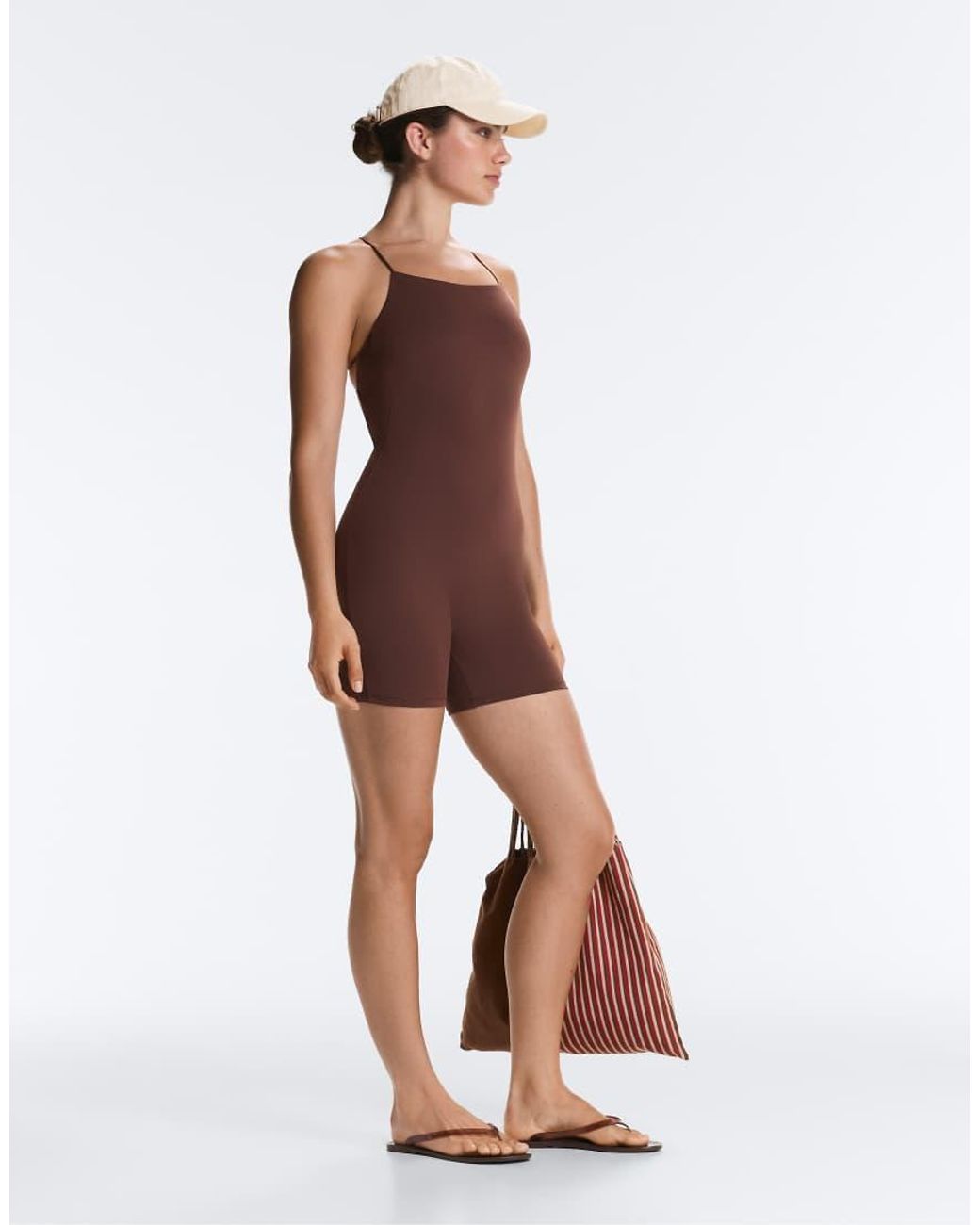 Oysho Brown Comfortlux Strappy Back Short Jumpsuit