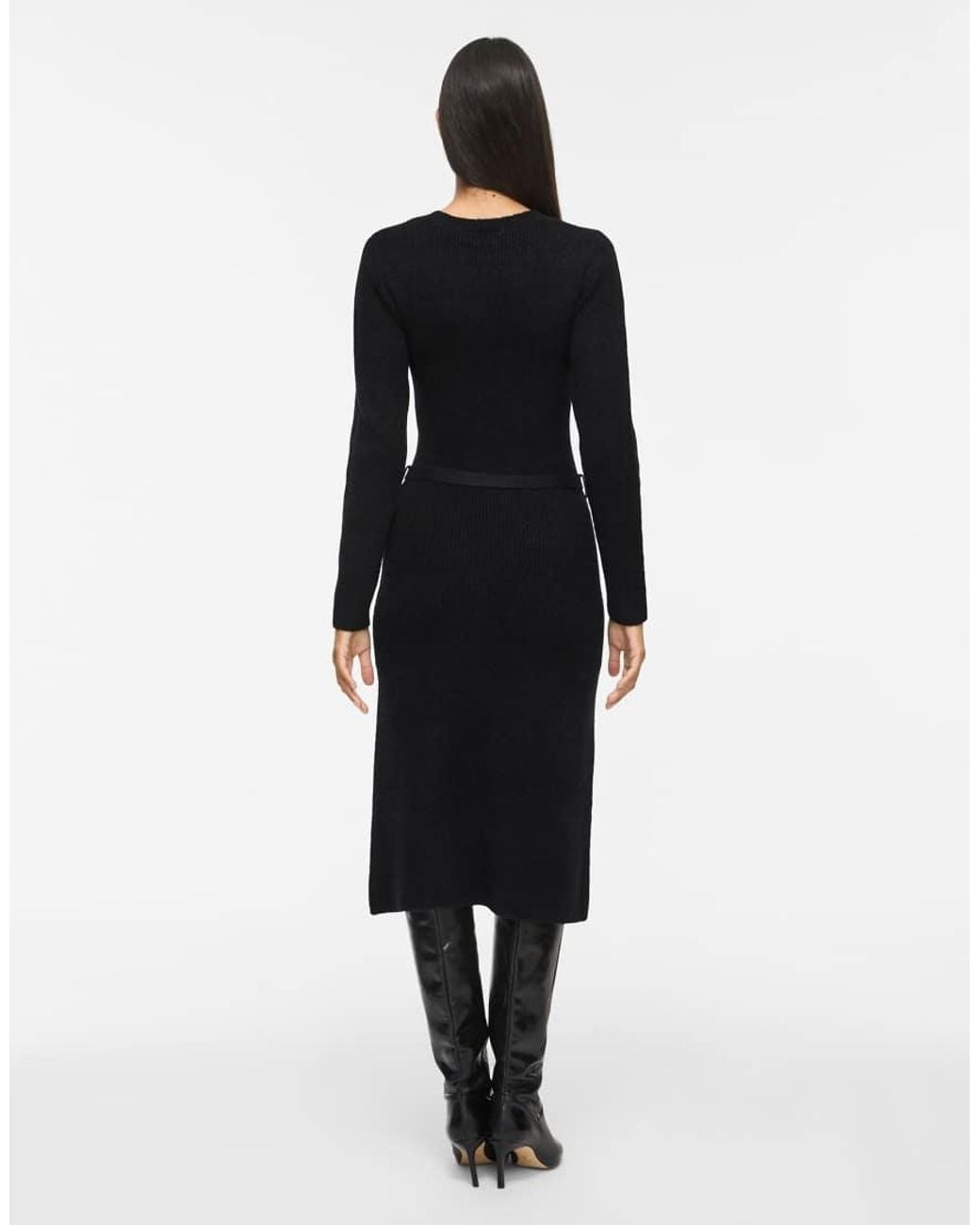 Vila Black Sleeved Vigry V-neck Long Sleeve Medium Midi Dress