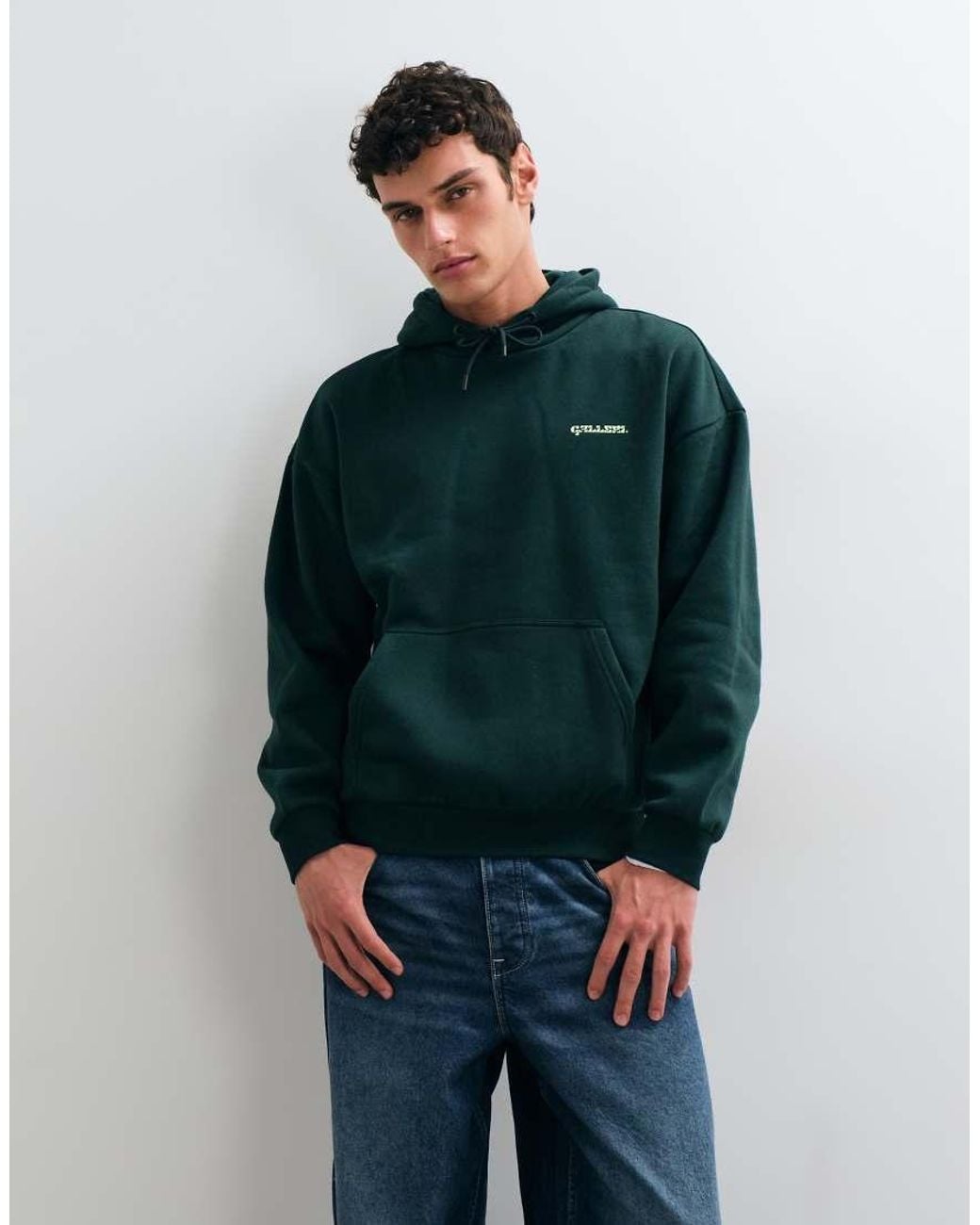 Only & Sons Green Oversized Hoodie With Galleri Back Print for men