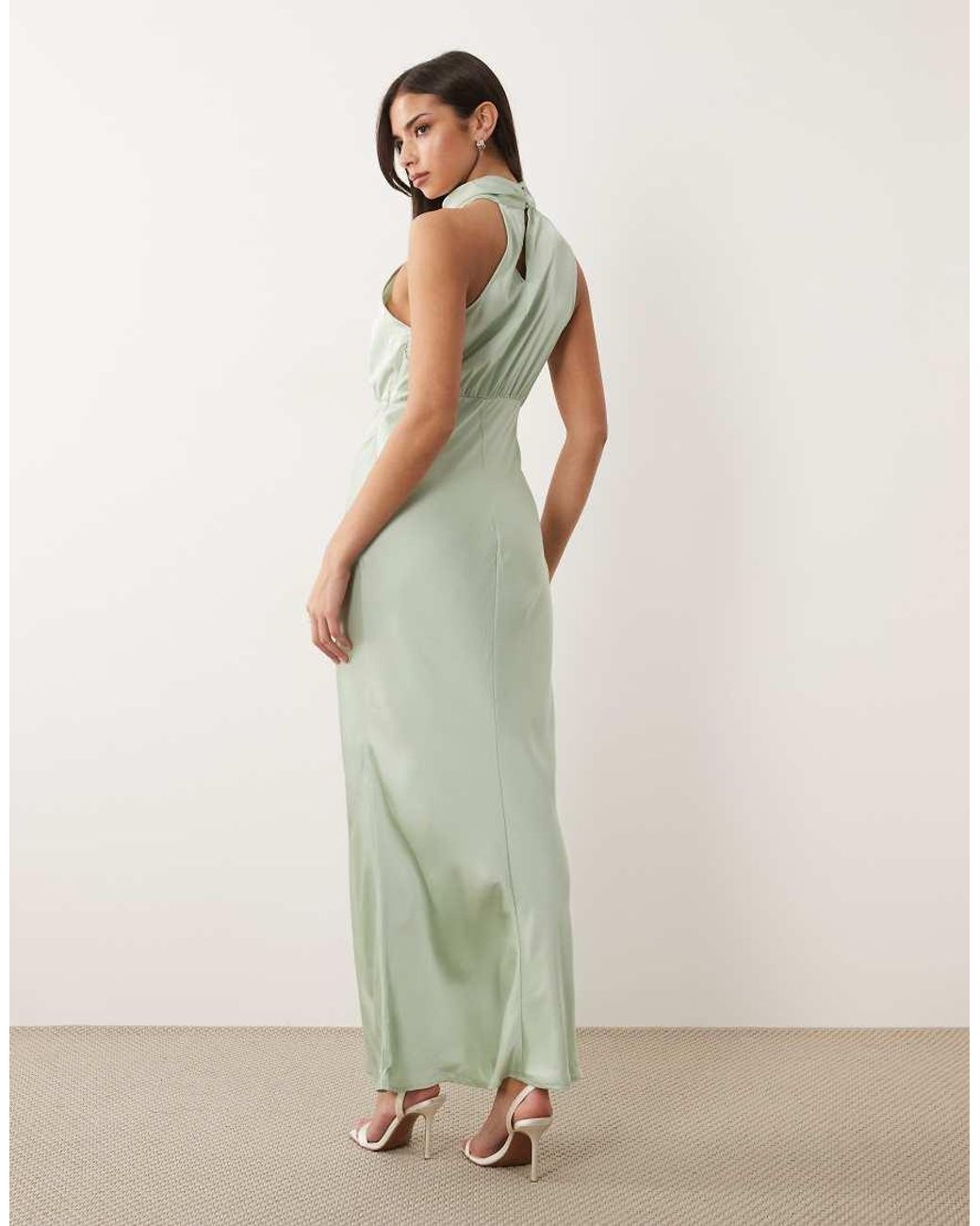 Vila Natural High Neck Satin Maxi Dress