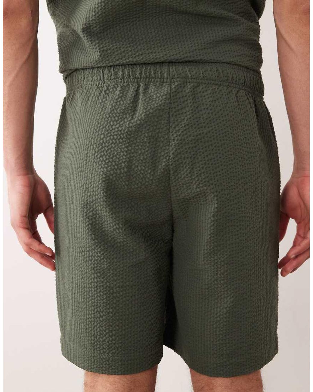 JJ Rebel Green Co Ord Seersucker Shorts for men