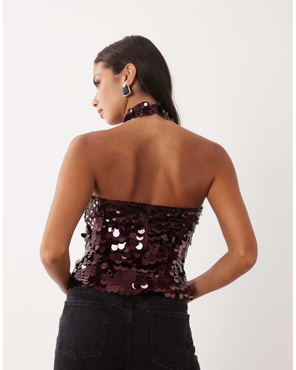 Pieces Red Halter Neck Disc Sequin Top