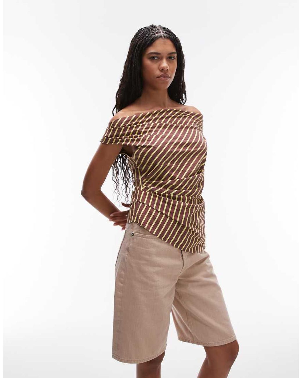 TOPSHOP Brown Drape Tucked Top