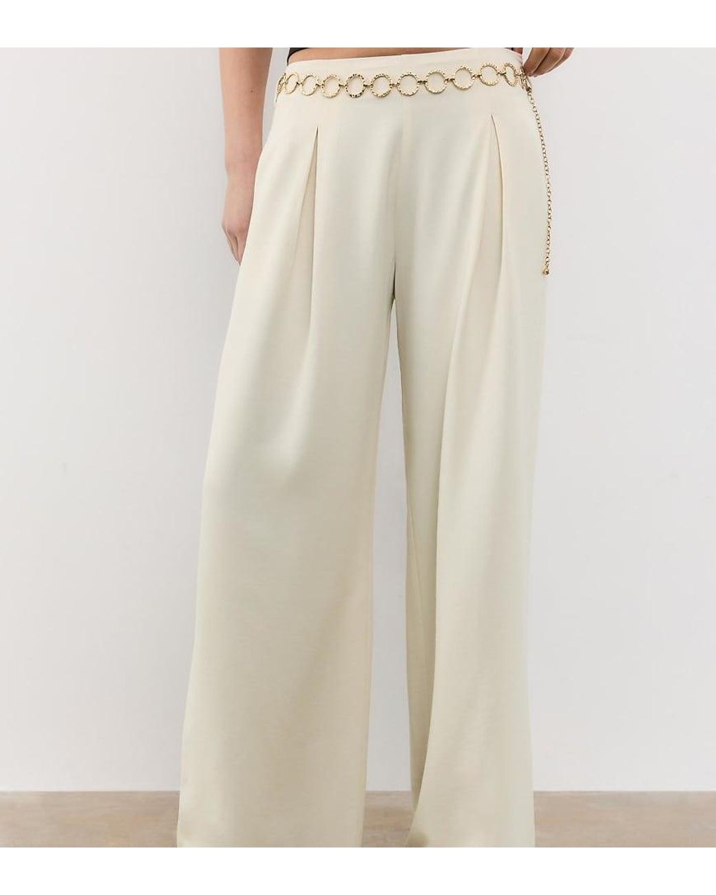 Stradivarius Natural Petite Satin Trousers With Darts And Chain