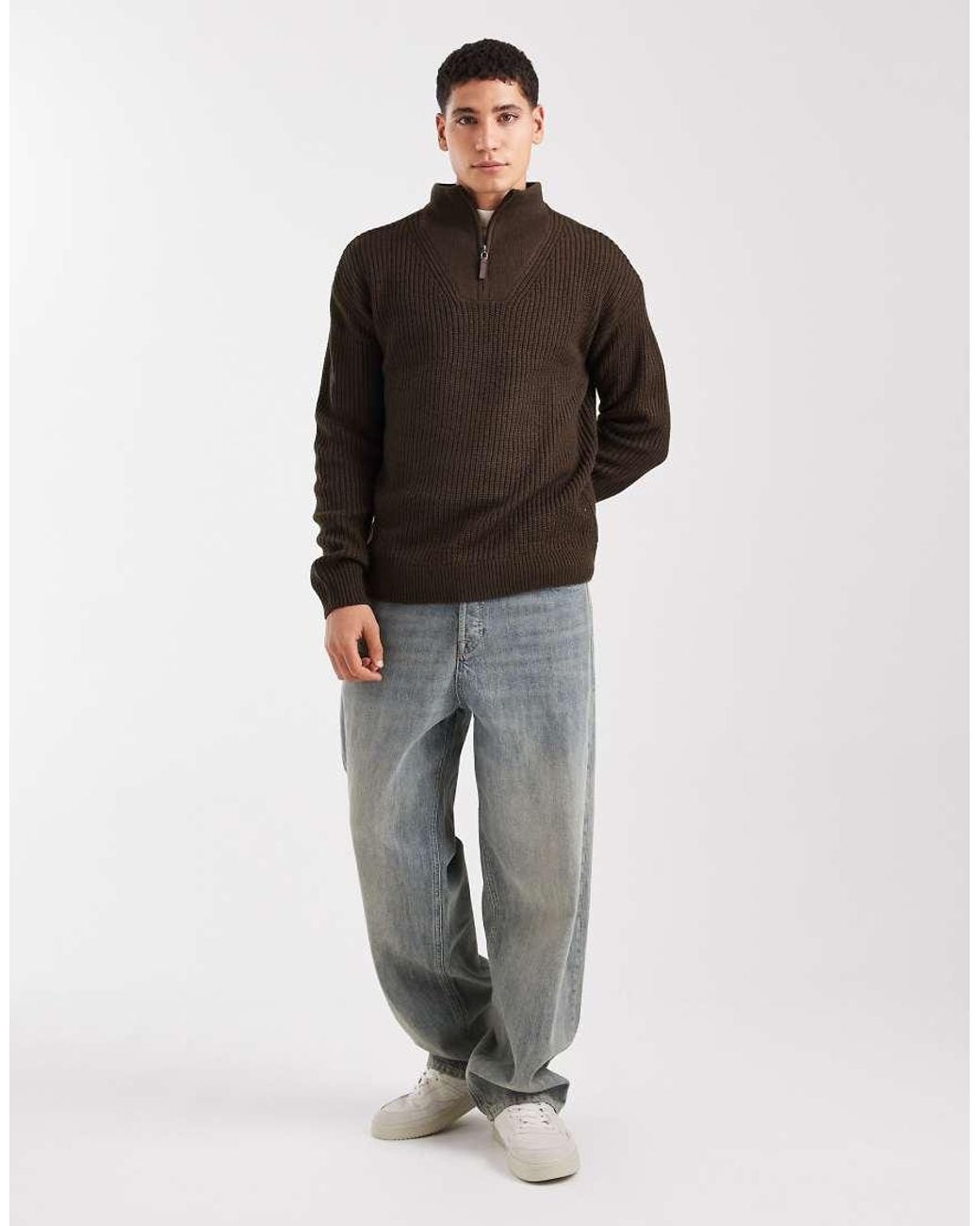 New Look Purple Fisherman Knit 1/4 Zip Jumper for men