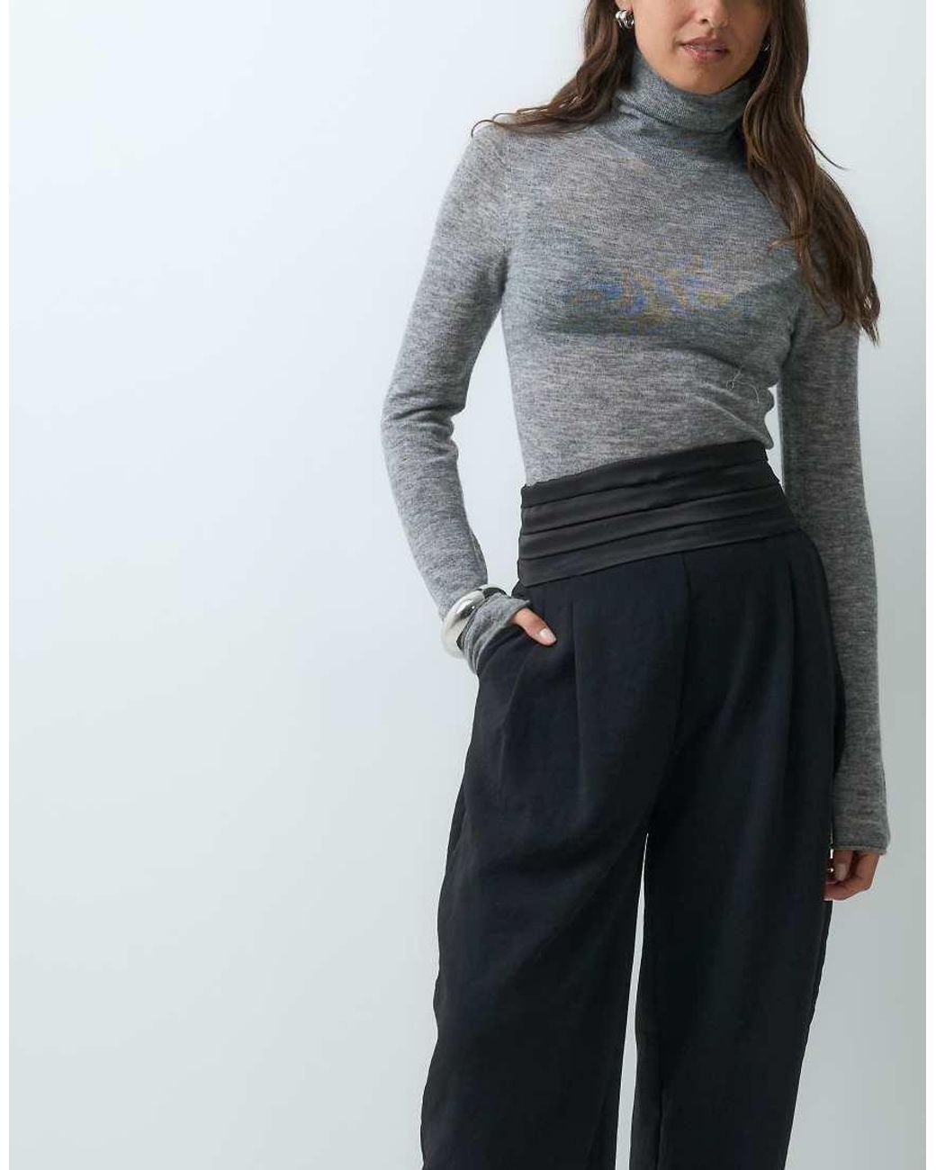ASOS Gray Tailored Tuxedo Trouser With Wrap Waist