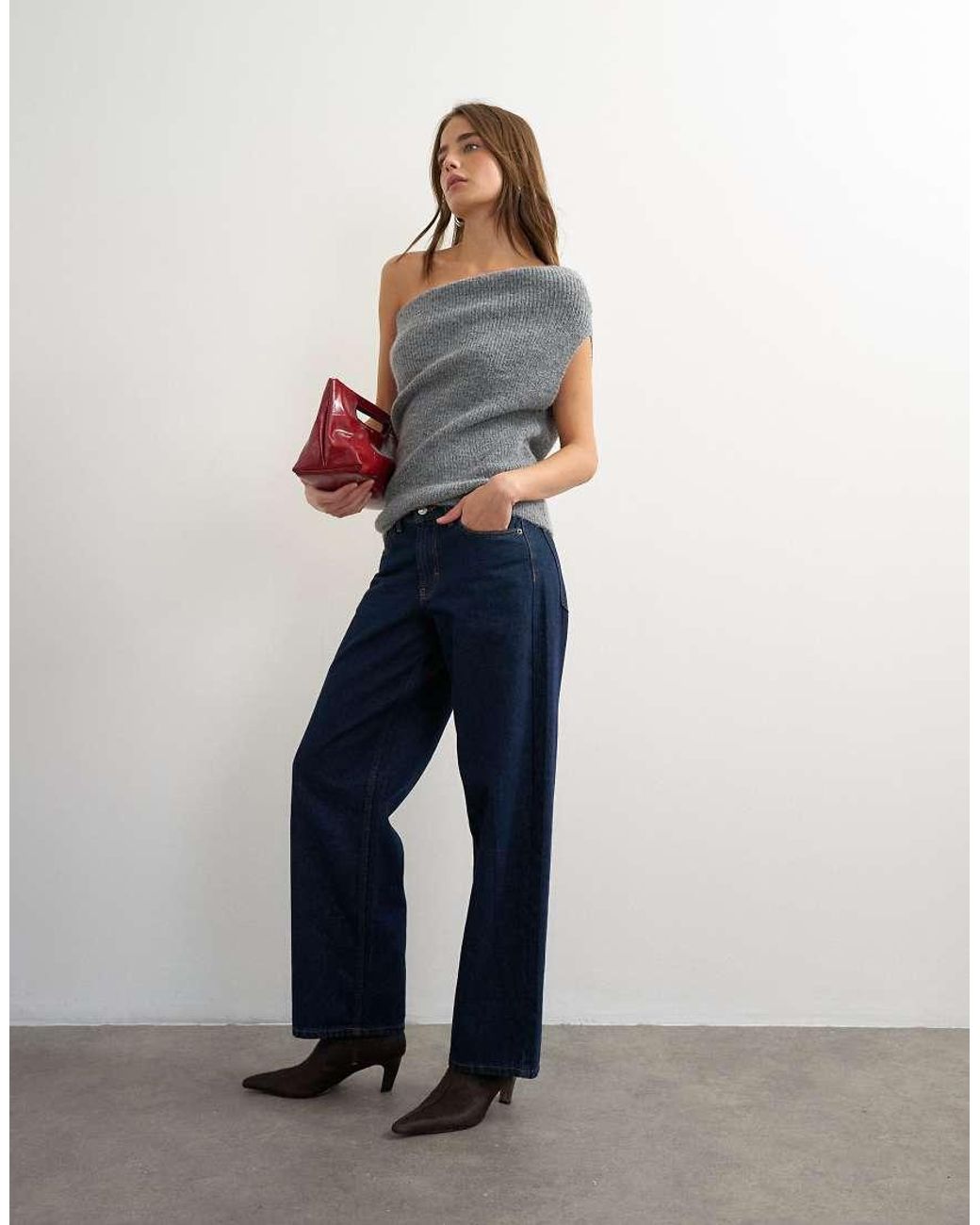 TOPSHOP Blue Knitted One Shoulder Draped Top