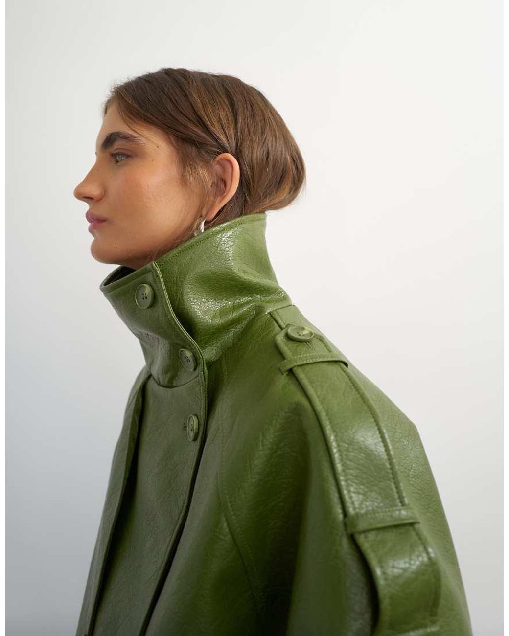 TOPSHOP Green Faux Leather Short Mac