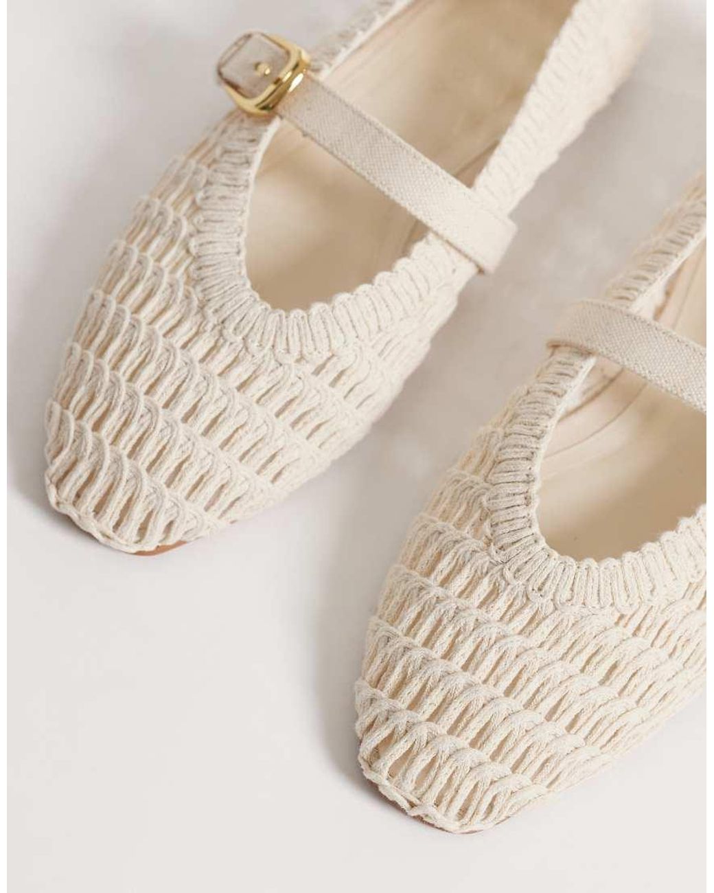ASOS Natural Leah Crochet Mary Jane Ballet Flats