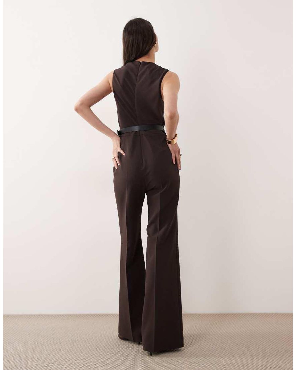 Mango Natural Sleeveless Belted Jumpsuit
