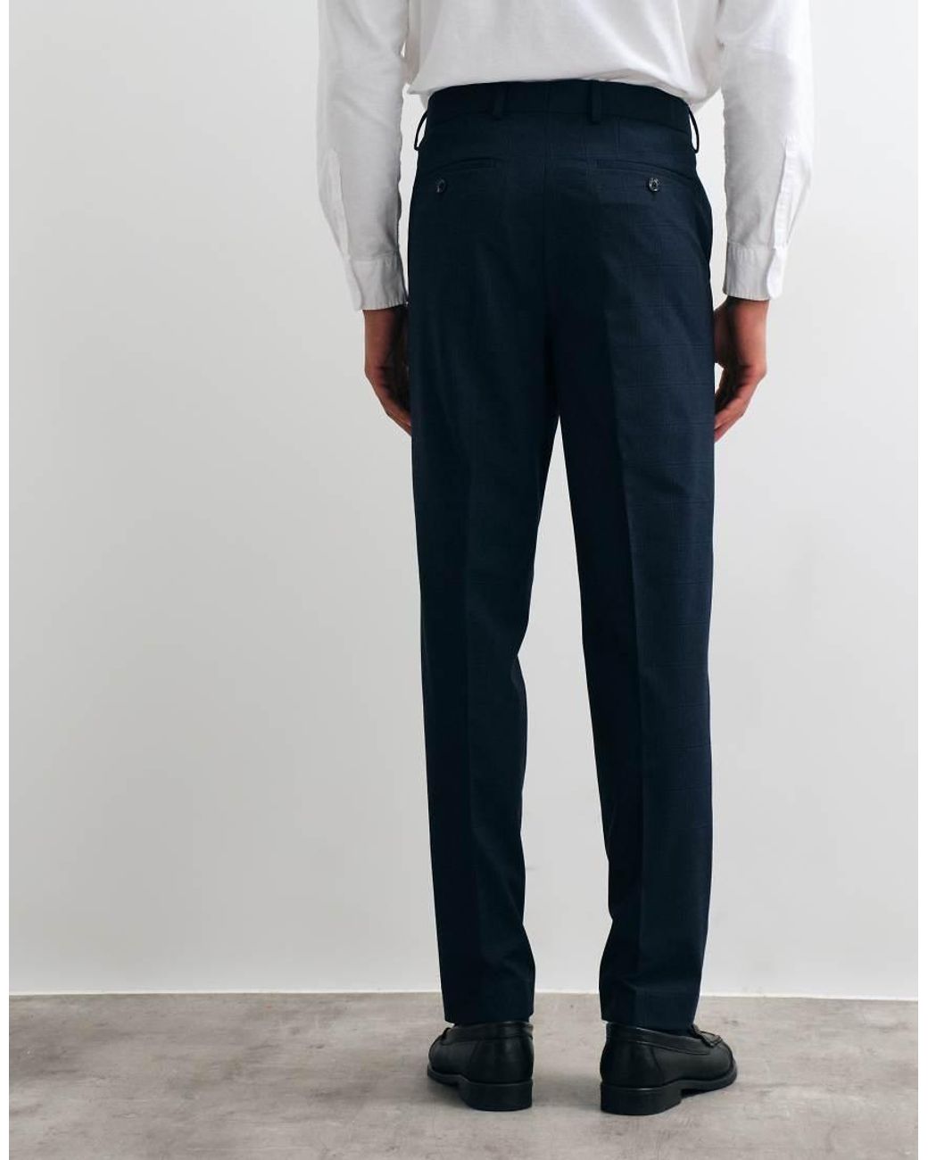 River Island Blue Slim Checked Suit Trousers for men
