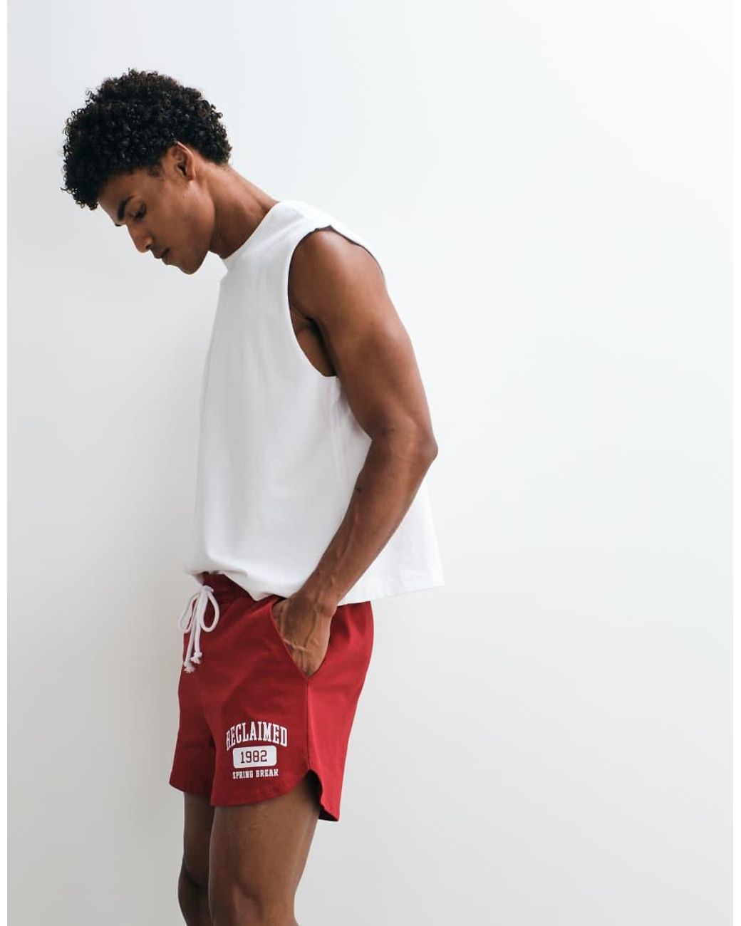 Reclaimed Vintage Red Runner Shorts for men