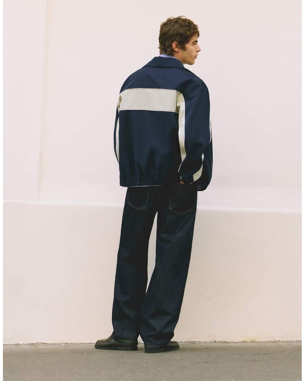 Pull&Bear Blue Zip-Up Panelled Jacket for men