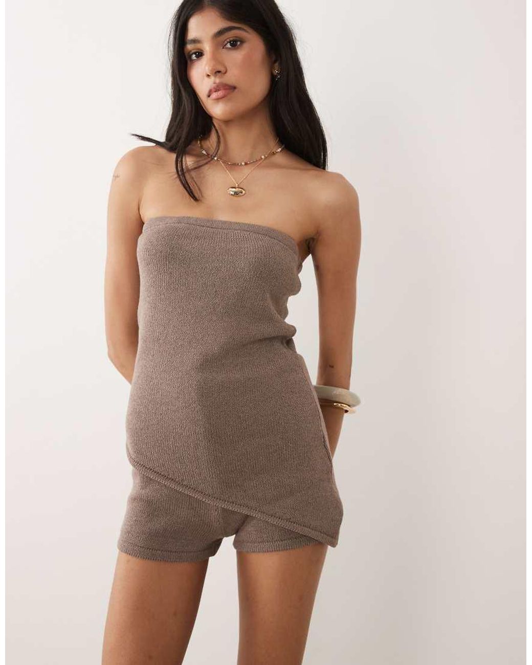ASOS Natural Knitted Cotton Blend Short Co-ord