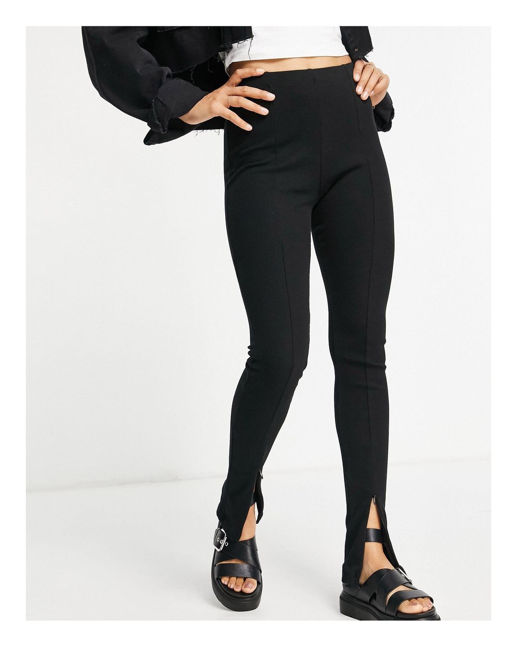 TOPSHOP Petite Skinny Rib Flared Split 