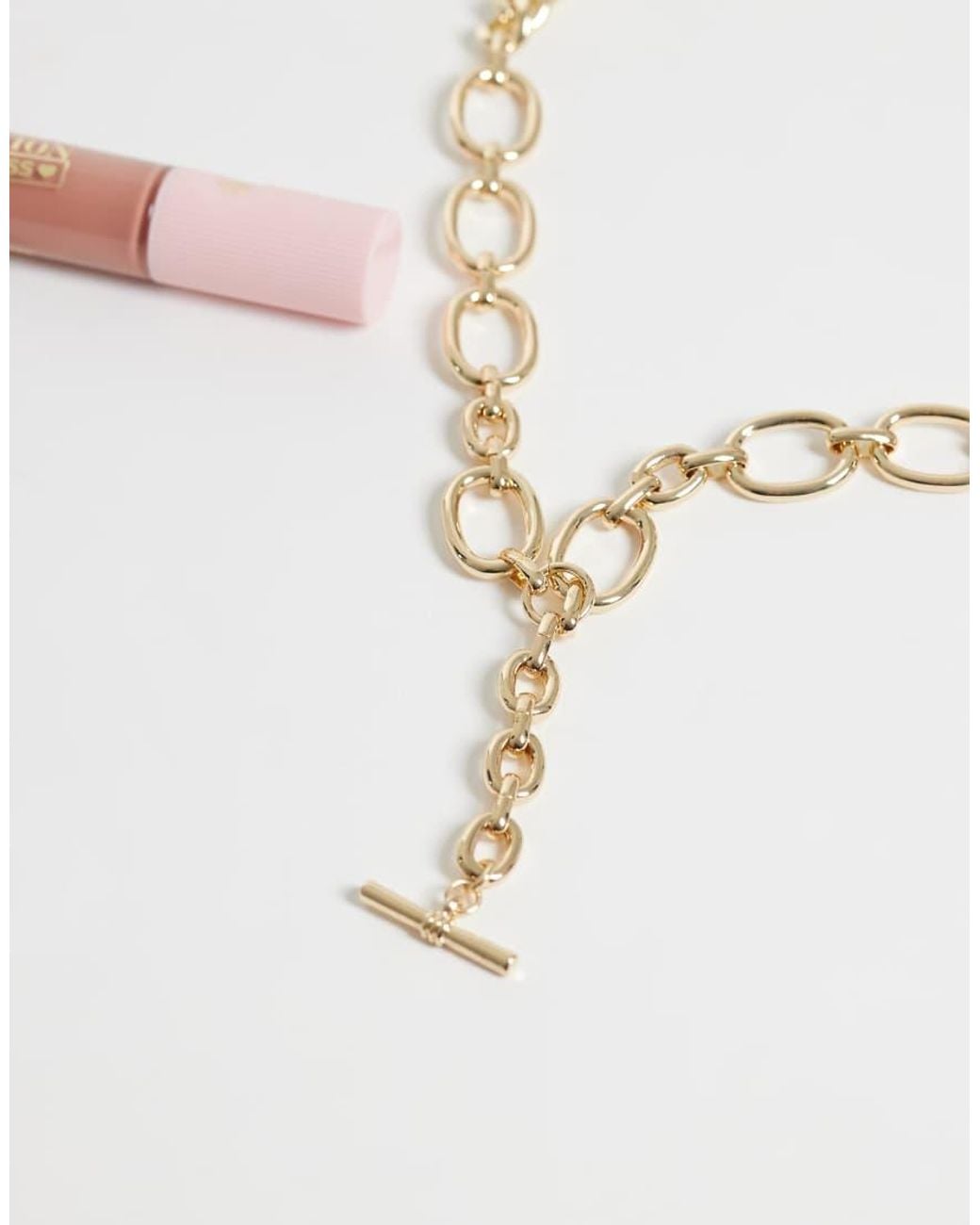 ASOS Metallic Chain T-Bar Necklace With Mixed Chain Detail