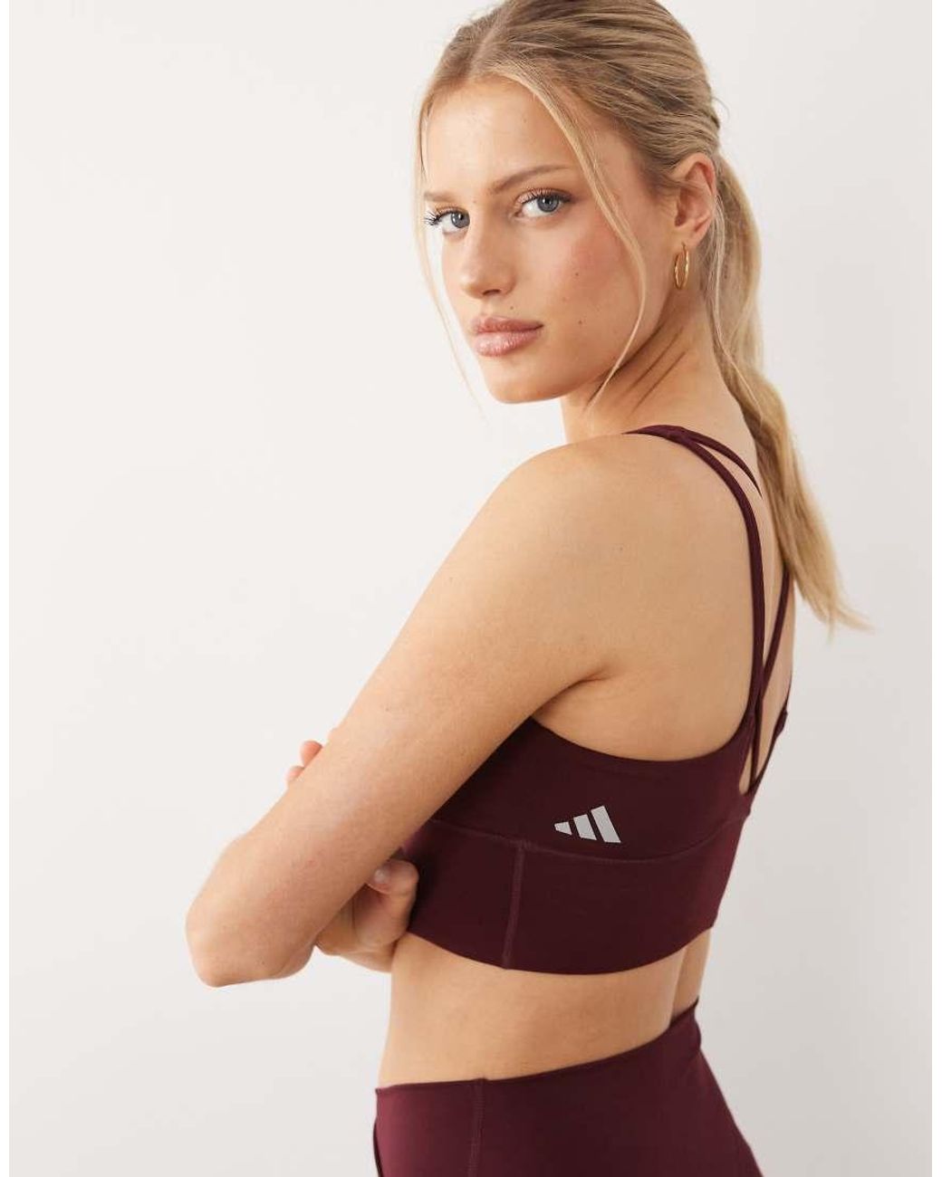 Adidas Originals Red Adidas Training Three Stripes Studios Mid Support Bra