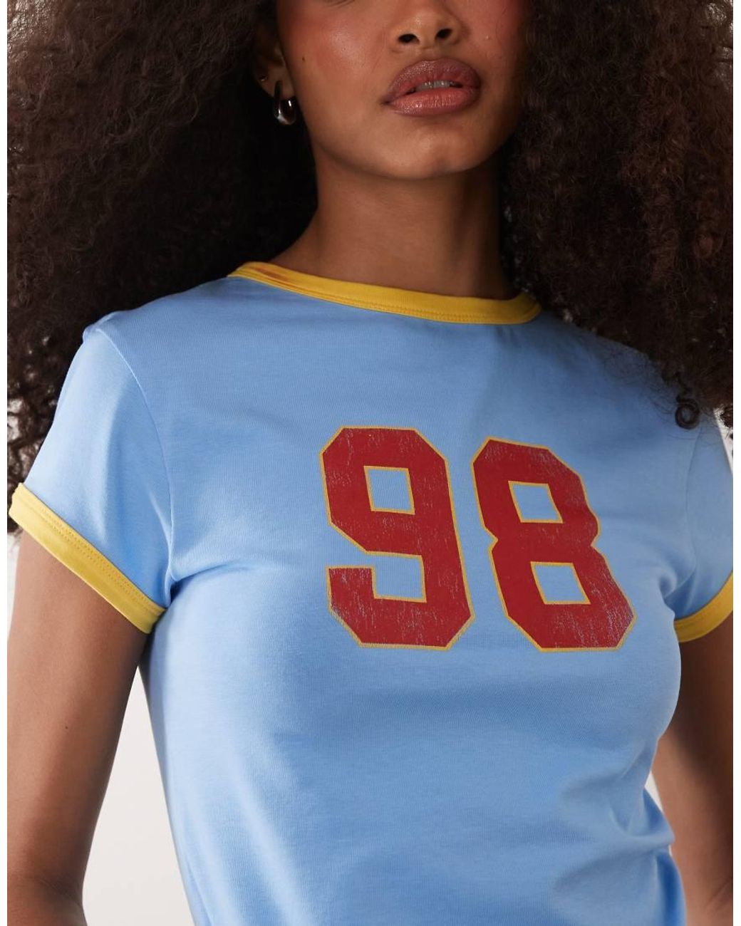 ASOS Shrunken Contrast Ringer Tee With 98 Varsity Graphic in Blue | Lyst UK