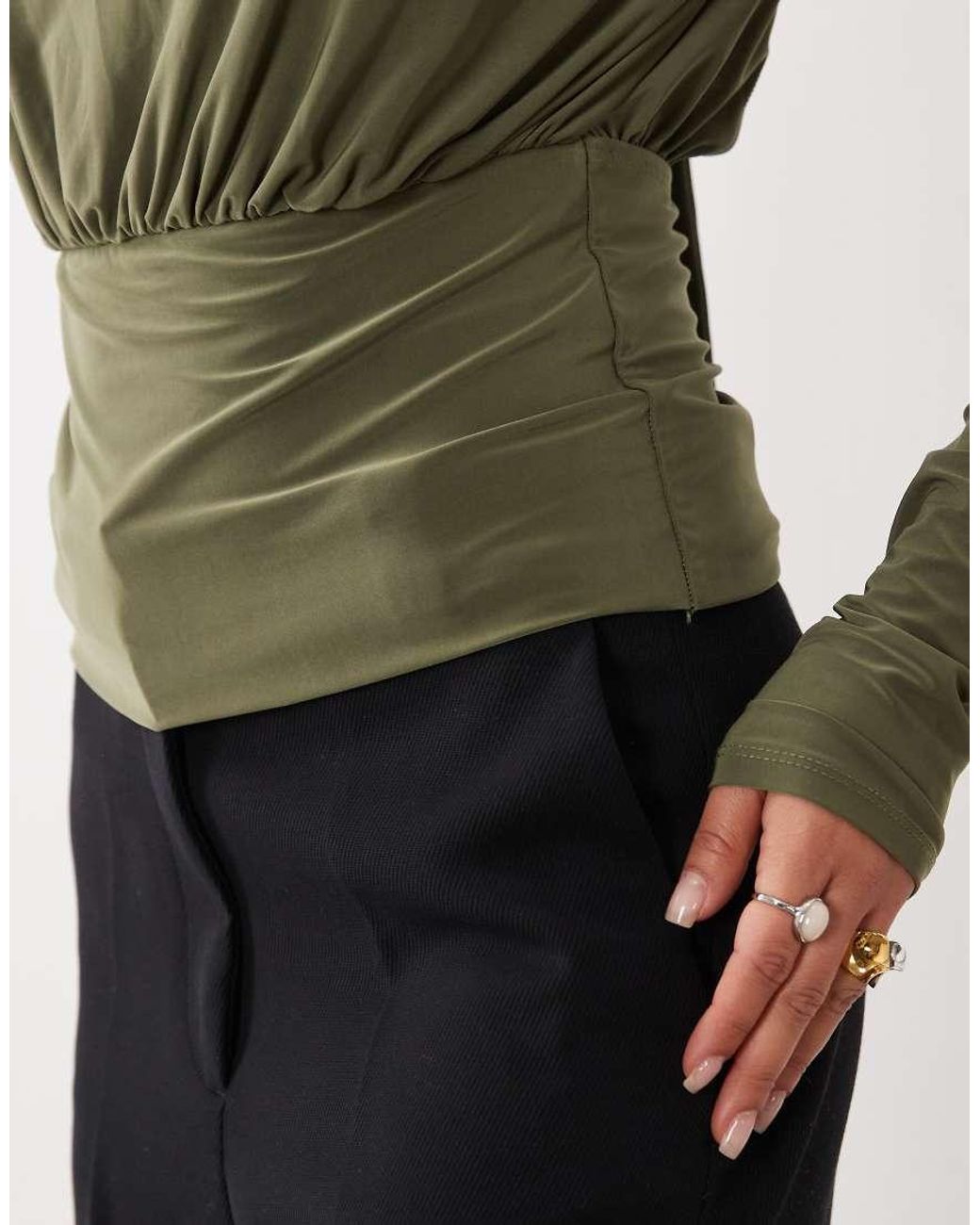 ASOS Green Blouson Cinched Open Tie Back Blouse