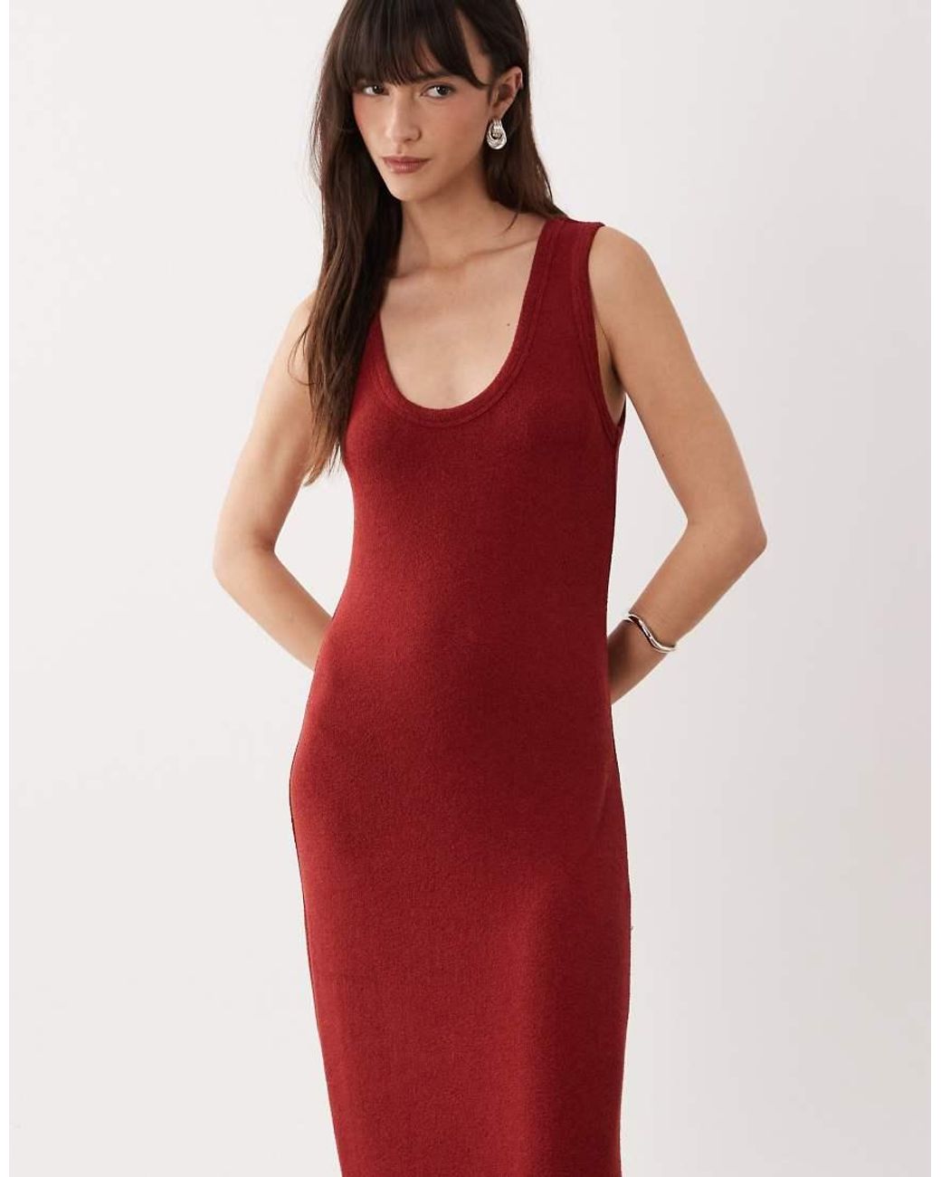 ASOS Red Lightweight Boucle Scoop Maxi Dress