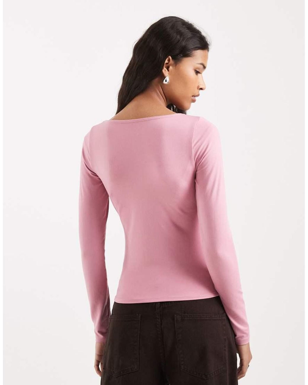 Hollister Pink Long Sleeve Seamless Scoop Neck Top