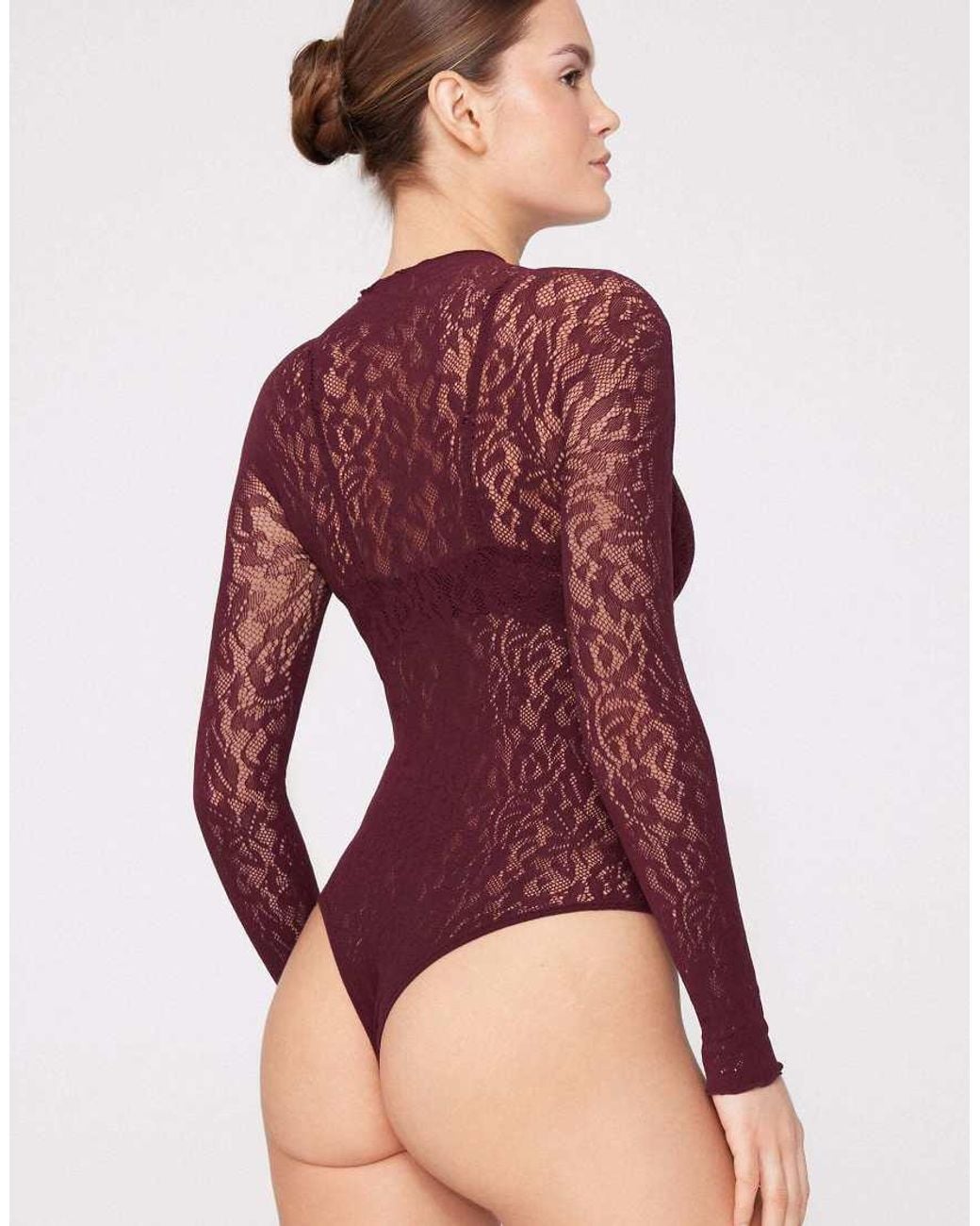 Tezenis Red Long Sleeve Seamless Floral Lace Body