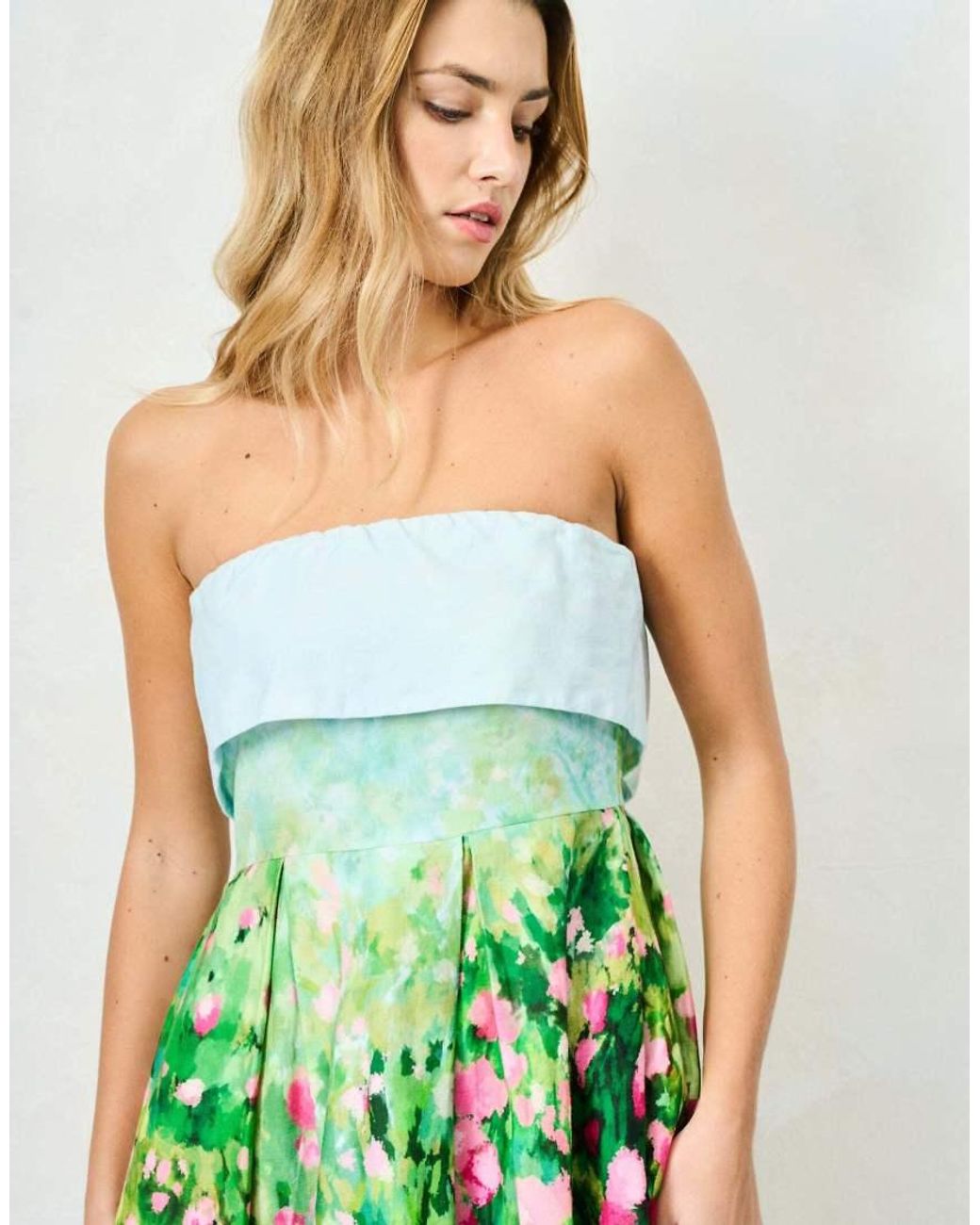 Hope & Ivy Green The Bloom Printed Bandeau Midi Dress