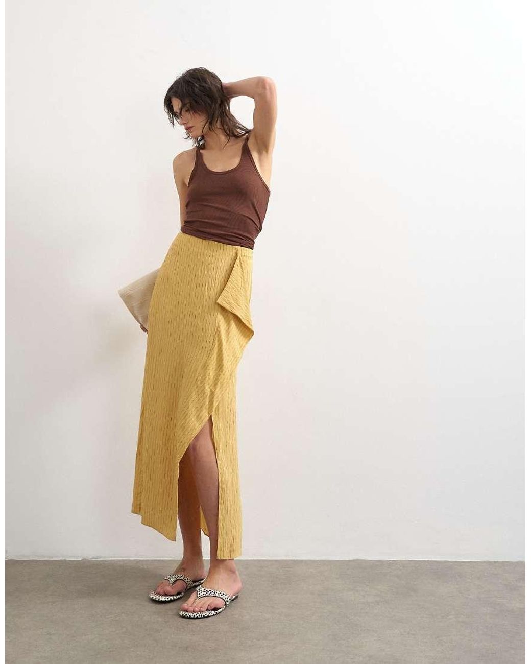 TOPSHOP Natural Sarong Wrap Midi Skirt