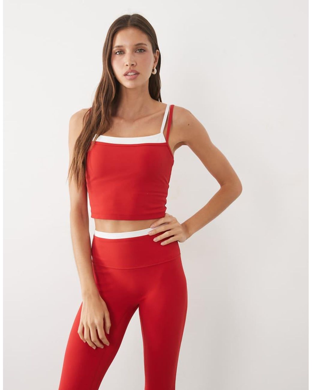 Abercrombie & Fitch Red Ypb Bra Free Double Layer Scoop Neck Tank Top Co-ord