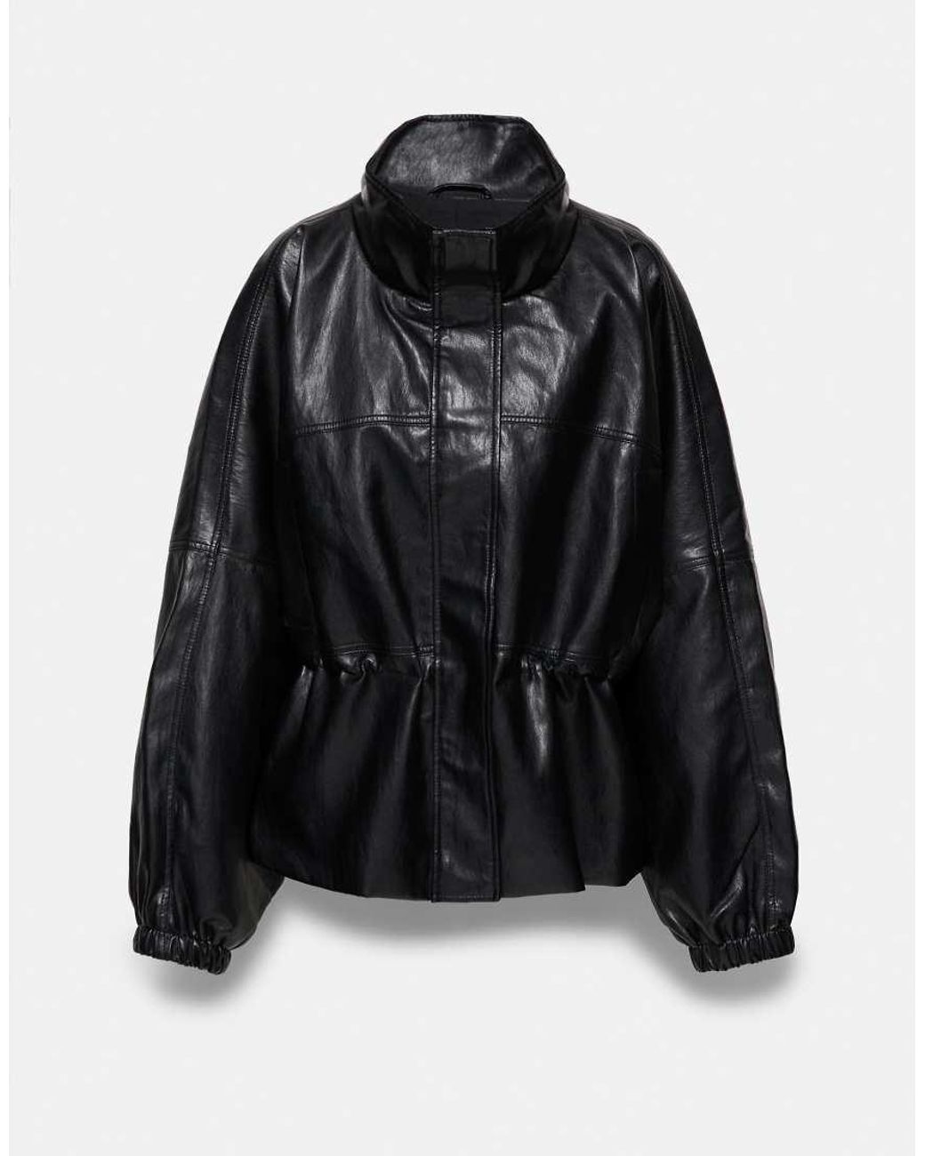 Pull&Bear Black Leather Effect High Neck Jacket