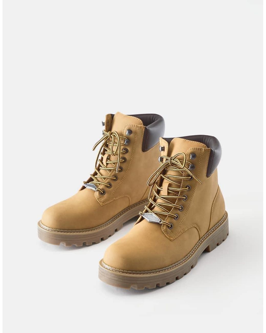 Pull&Bear Brown Lace-up Boots With Detail for men