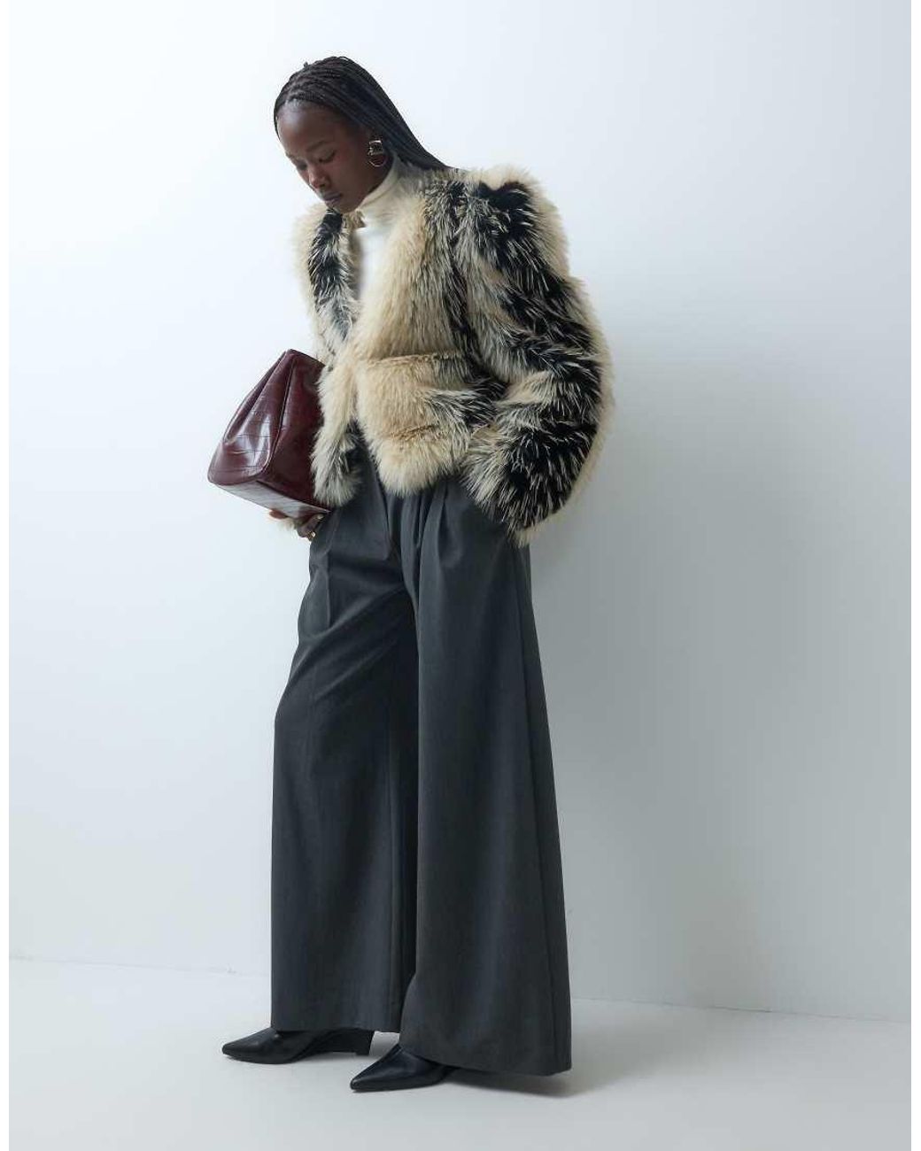 Weekday Gray Pleated Wide Leg Trousers