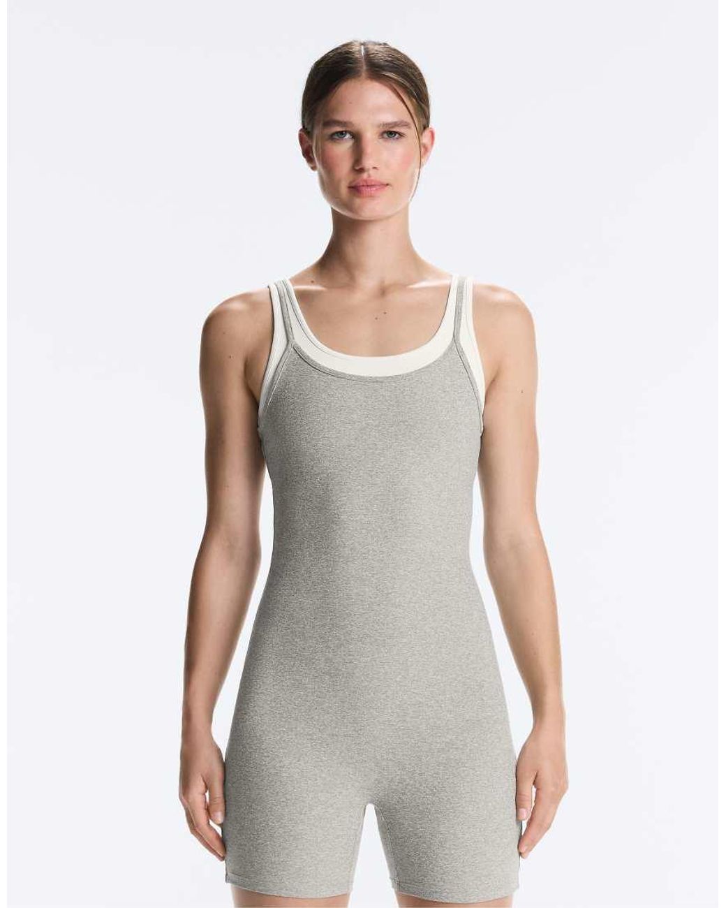 Oysho White Comfortlux Short Jumpsuit With Heathered Overlay
