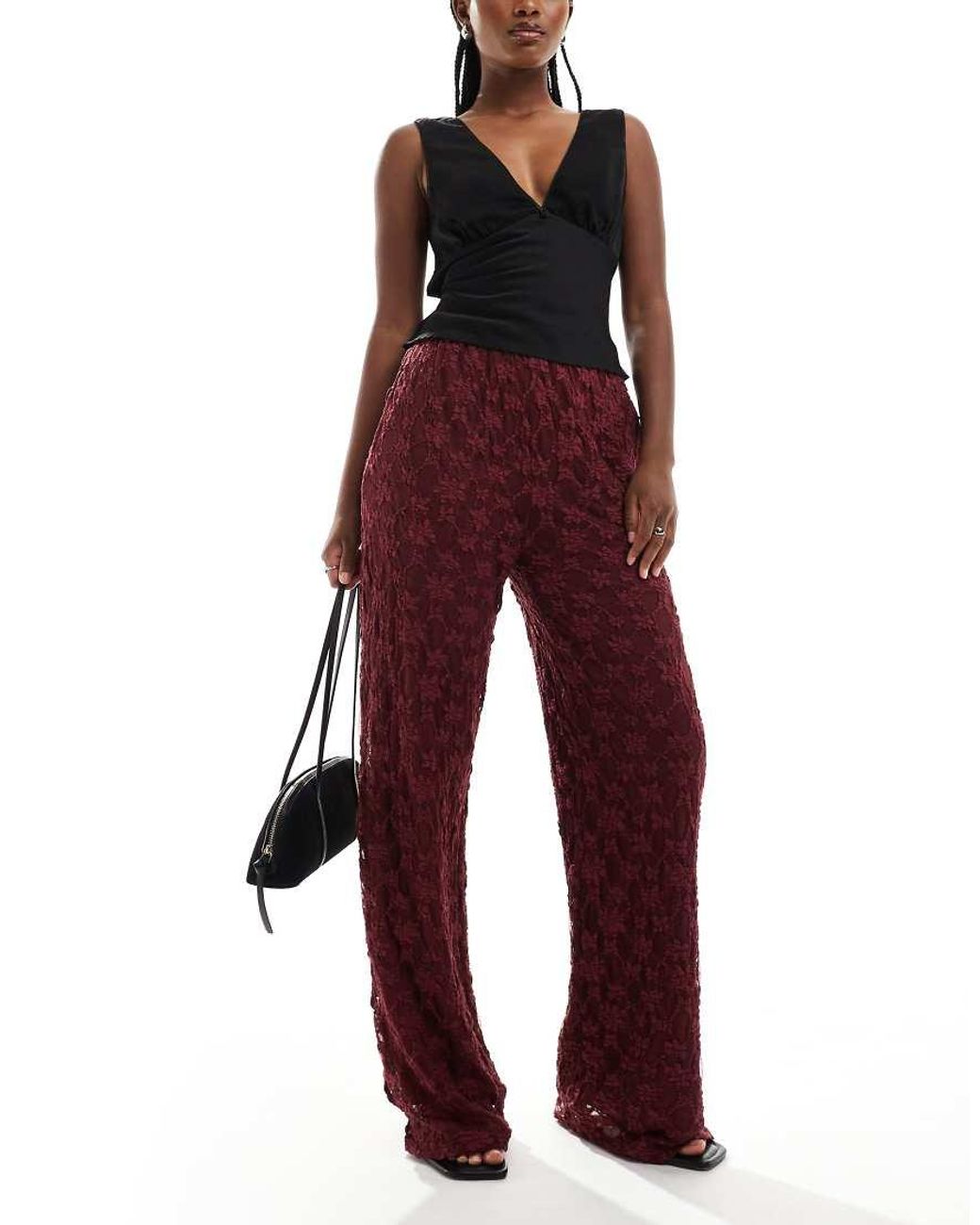 Threadbare Red Wide Leg Lace Pants