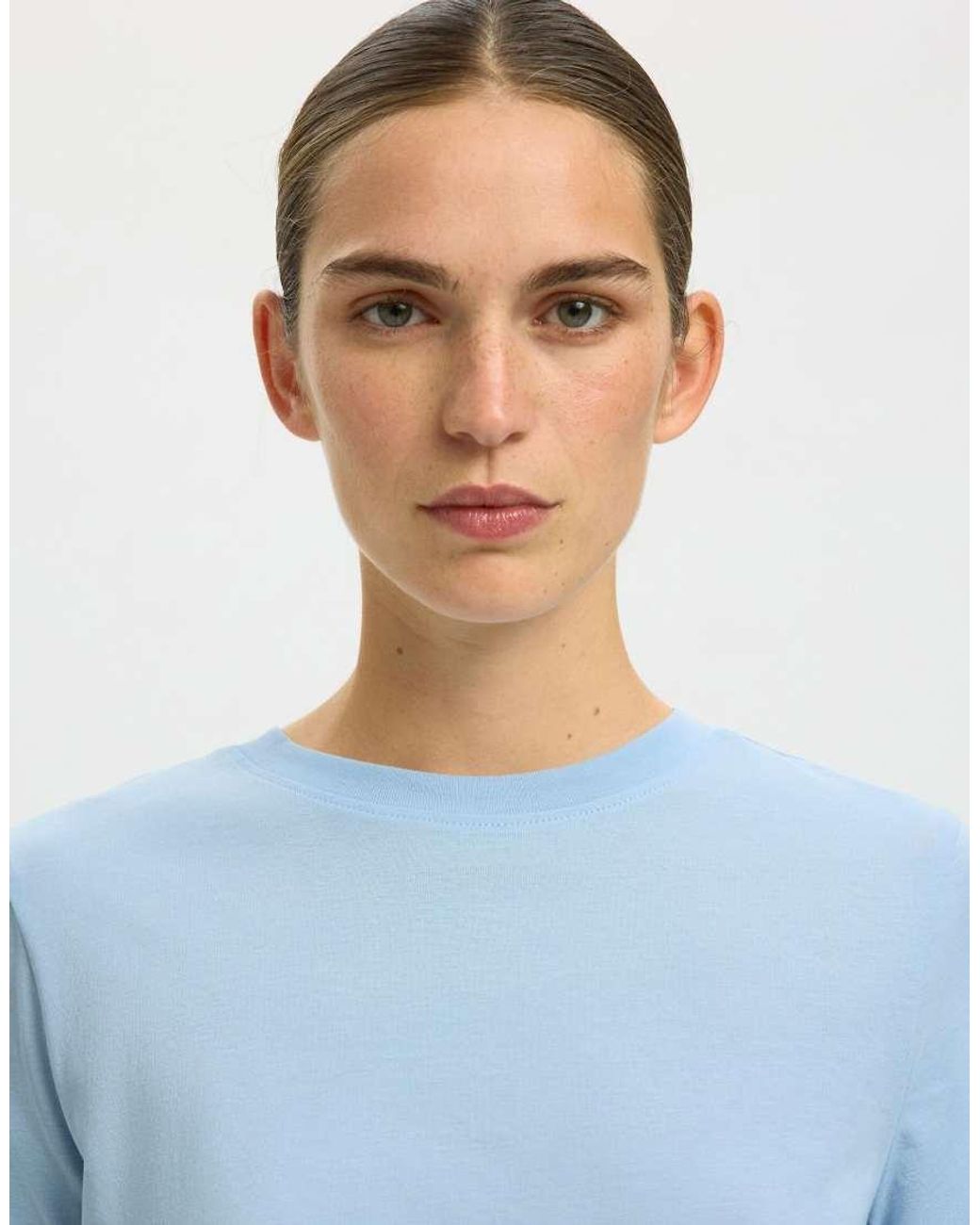 SELECTED Blue Myessential Crew Neck Short Sleeve T-shirt