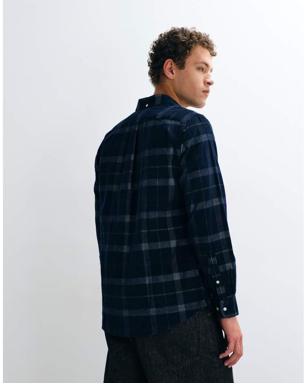 Barbour Blue Blair Long Sleeve Tailored Tartan Cord Shirt for men