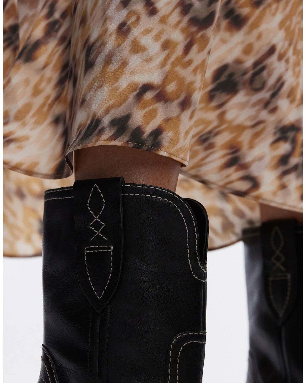 Free People Contrast Stitch Leather Western Boots in Black | Lyst