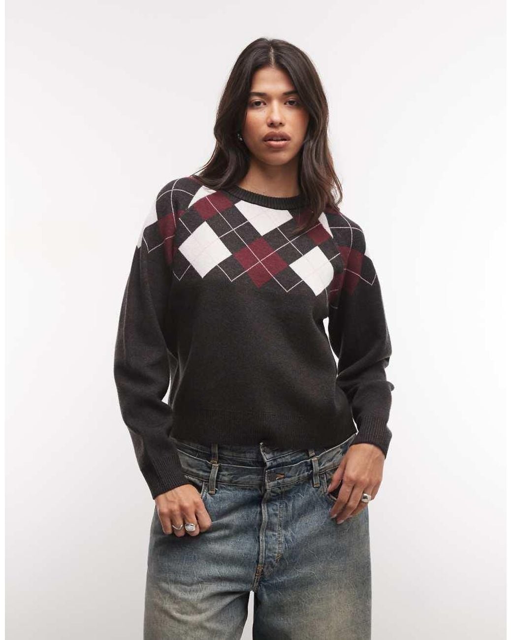 French Connection Black Knitted Rose Argyle Print Jumper