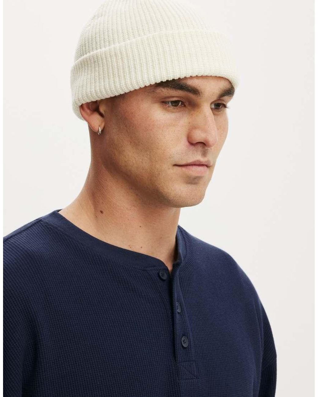 Cotton On Natural Heavy Knit Beanie for men