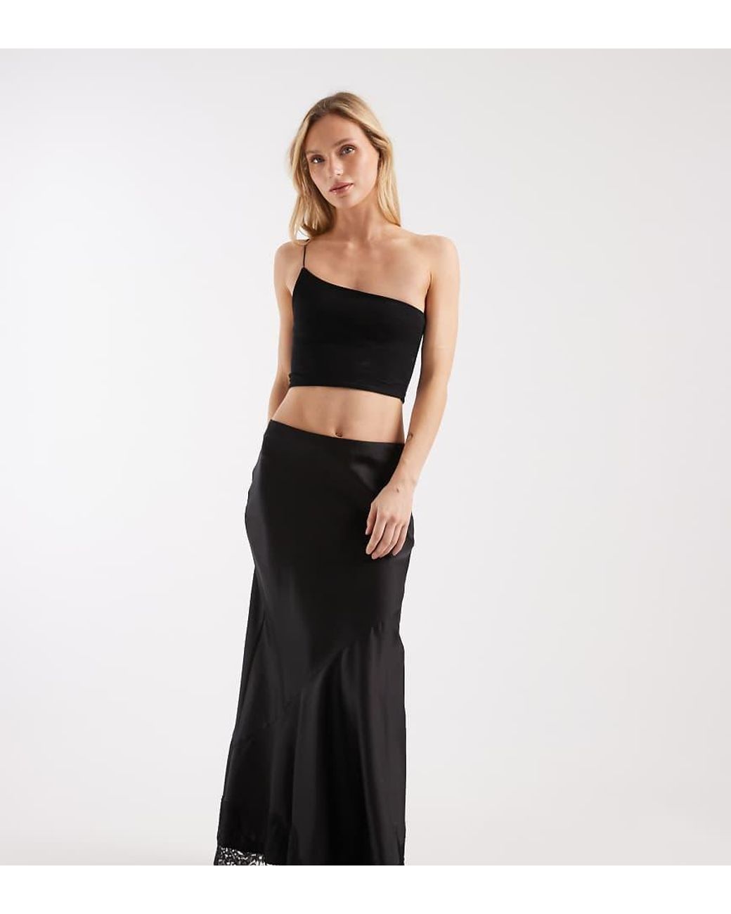 ASOS Asos Design Petite Lace Hem Fishtail Maxi Skirt in Black | Lyst UK