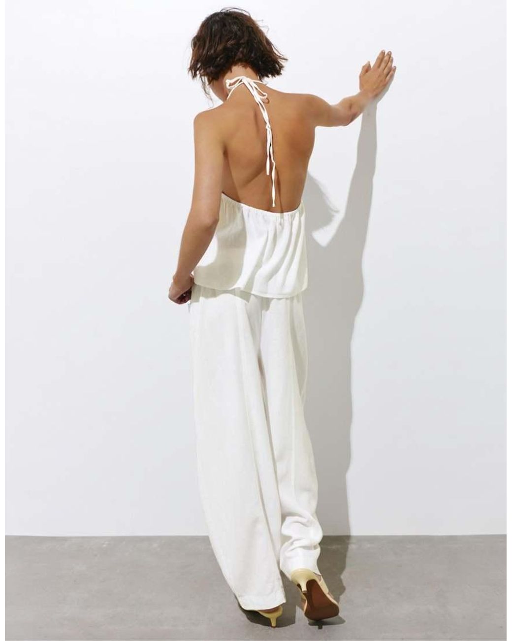 Pull&Bear White Linen Blend Trousers