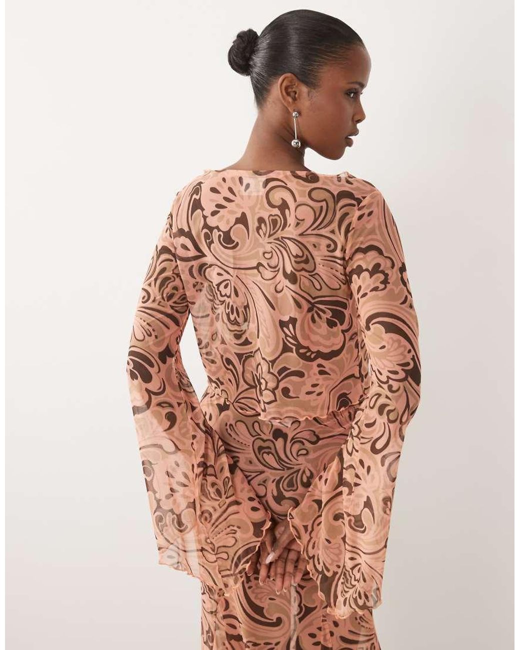 ASOS Brown Sheer Angel Sleeve Cropped Co-ord Cardi